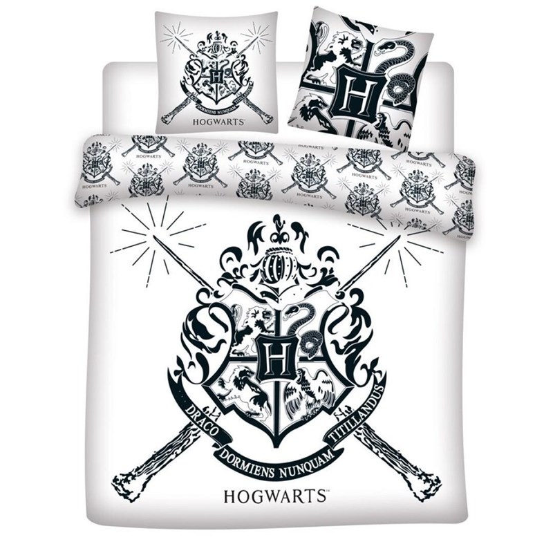 Parure de lit Poudlard noir et blanc 2 personnes - Harry Potter