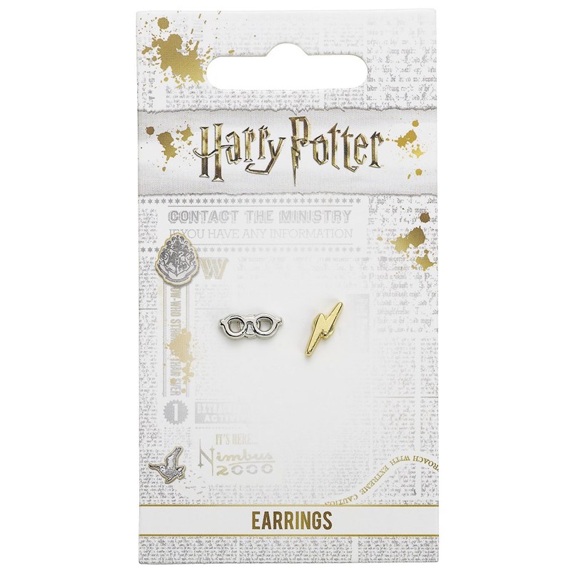 Boucles d'oreilles éclair lunettes Harry Potter plaquées argent