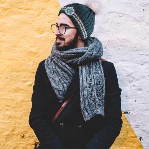 Bonnet Serpentard rayé à pompom - Harry Potter