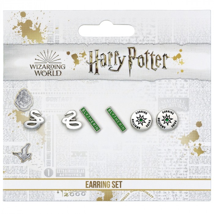 Set de 3 boucles d'oreilles Serpentard- Harry Potter