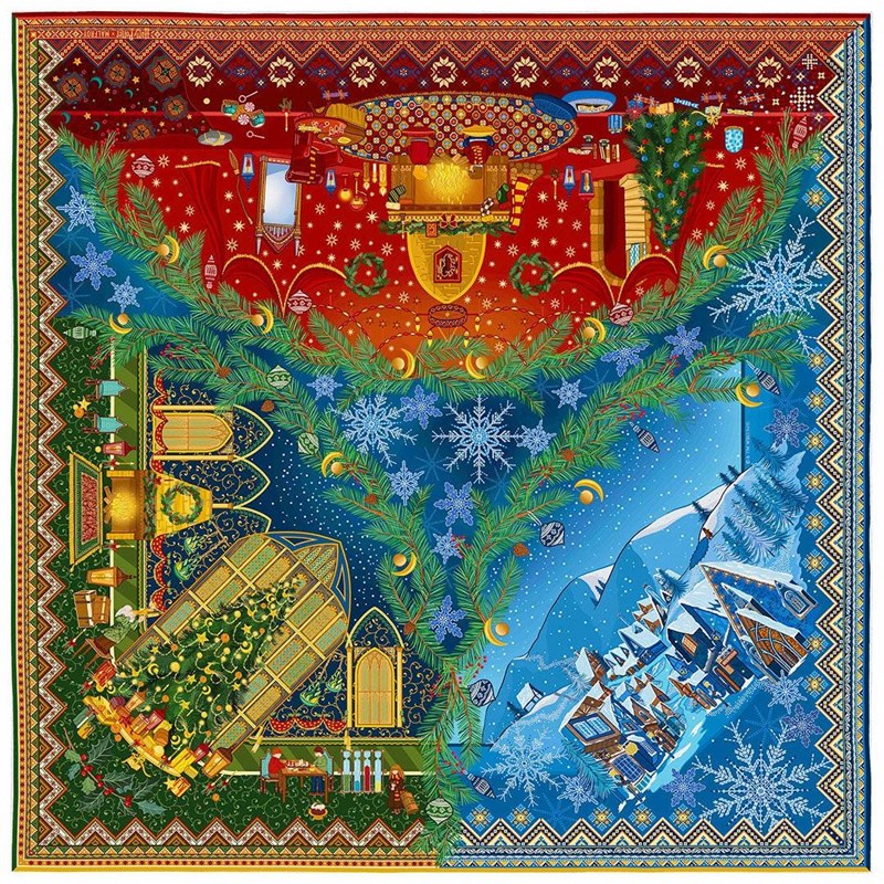 CARRE DE SOIE 120 - NOEL A POUDLARD - MALFROY - HARRY POTTER