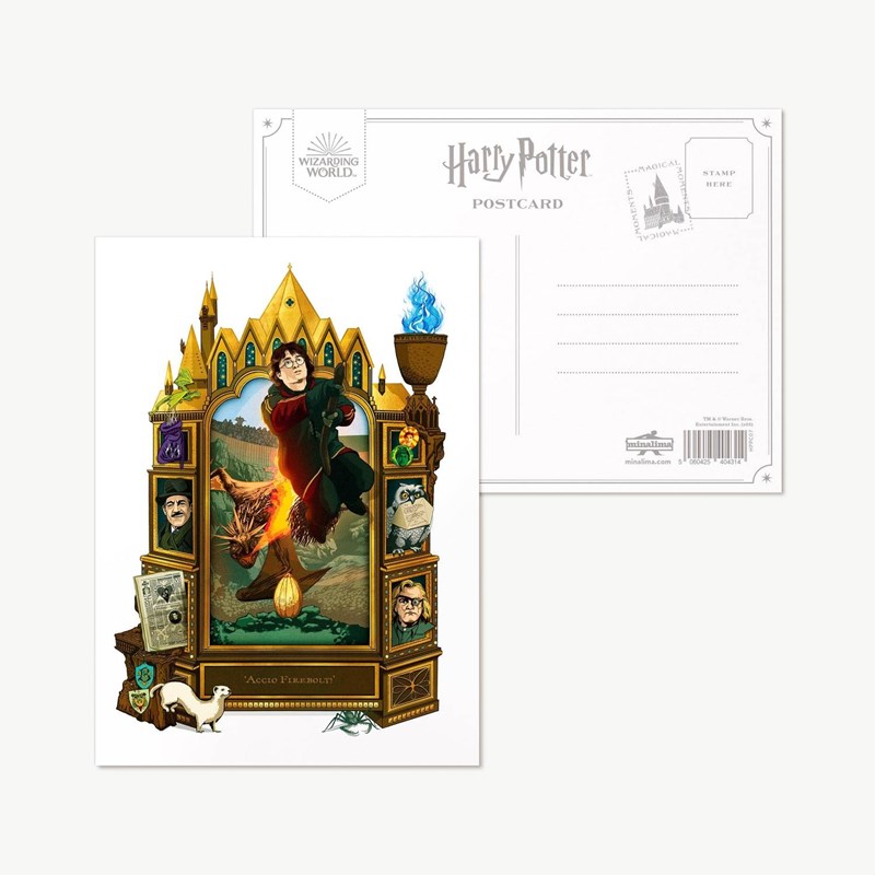 Carte postale Harry Potter par MinaLima - Accio Éclair de Feu